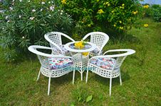 Alisha Craft D-8 Chairs Table Set 4+1 Wicker Patio Furniture Sets 4 Chair and 1 Table with Cushions for Garden Balcony Bedroom Powder Coated Frame Uv Protected Wicker (White)