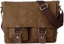 Laptop Bag 14 inch Mens Canvas Leather Messenger Bags Briefcase Crossbody Satchel Shoulder School Bag Travel Hiking Camping Bag ipad Bag Book Bag Satchel School Bag, 32 x 10 x 27cm, Coffe-1
