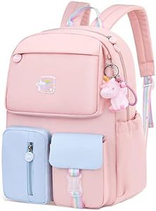 WYCY Cartable pour Filles Mignon Licorne Pendentif Sac à Dos Kawaii Hydrofuge Cartable Dye Couleur Cartable pour Adolescentes Collège Satch Sac à Dos (Rose)