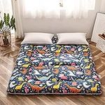 Dinosaur Japanese Floor Futon Mattress for Boys Girls, Thicken Tatami Mat Sleeping Pad Foldable Bed Roll Up Mattress Floor Lounger Bed Couches and Sofas for Kids Twin Size
