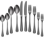 Cangfort Flatware Set, 10-Piece Elegant Silverware Cutlery Set, Stainless Steel Utensils Service for 2, Include Knife/Fork/Spoon, Mirror Polished, Dishwasher Safe (Elegant Black)