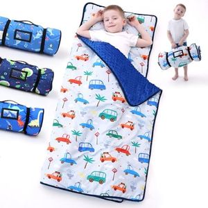 Nap Mat with Pillow Blanket Set: Cars Sleeping Mats for Toddler Kids - Thick Large Roll up Slumber Bag for Daycare Preschool Kindergarten Boys Girls