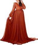 Maternity Dress Photoshoot for Baby Shower V Neck Long Gown with Split Patchwork Photography Pregnancy 2024(Rust M)