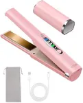 xCool Cordless Hair Straightener, Titanium Portable Mini Flat Iron, Travel Straightener Dual Voltage, USB-C Rechargeable with 5000mAh Battery, Heat-up in Seconds & 3 Temp Adjustable, Pink