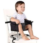 Booster Seat for Dining Table: Portable Toddler Booster Chair with Safety Buckle and Height Adjustable, Foldable Baby Feeding Chair, Kids High Chair Booster Seat for Kitchen Home Travel - Black