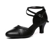 MINITOO Women Dance Shoes Closed Toe Party Evening Wedding Pumps with Ankle Strap YC-L618 Black UK 2