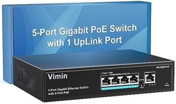 4 Port Gigabit PoE Switch with 1 Uplink Gigabit Ports, VIMIN 5 Port Unmanaged Ethernet PoE Switch with 72W Power, Support IEEE802.3af/at, VLAN, Metal Housing, Desktop or Wall-Mount, Plug & Play