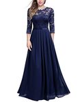 MIUSOL Women's Retro Floral Lace 3/4 Sleeve Wedding Bridesmaid Maxi Dress (Medium, Navy Blue)