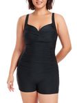 Ocean Blues Women's Black Plus Size Boyleg One Piece Bathing Suit Tummy Control Retro One Piece Swimsuit Size 4X-Large