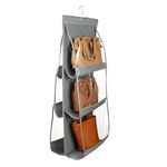 Amazon Brand - Solimo Dust Proof Hanging Handbag Purse Clutch Organizer with 6 Large Compartments & Hanger (Grey)