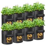 LITLANDSTAR Potato Grow Bags, 8 Pack 10 Gallon Heavy Duty Garden Grow Bags Thickened Nonwoven Fabric Pots with Window and Handles, Garden Planting Bag for Outdoor and Indoor Planting, Black