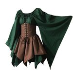 Bichingda Womens Traditional Irish Dress Renaissance Medieval Costume Flare Sleeve Corset Halloween Victorian Short Dress