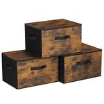 SONGMICS Foldable Storage Organiser Boxes, Set of 3 Storage Basket Bins with Lids, Handles, Clothes Organiser, 40 x 30 x 25 cm, Non-Woven Fabric, Rustic Brown RYZ103B01