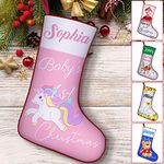 Personalized Babys First Christmas Stocking Pink Unicorn Custom Name Stockings for Baby 1st Christmas Girl Toddler Infant Custmoized Xmas Stocking Gift Decoration