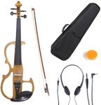 Cecilio L4/4CEVN-L2Y Left-Handed Solid Wood Yellow Maple Metallic Electric Violin with Ebony Fittings in Style 2 (Full Size)