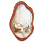 OUSIMY Wavy Mirror, Cloud Mirror, Irregular Wall Mirror with Wood Frame, Modern Decorative Mirror with Hanging Hooks, Asymmetrical Mirror for Bedroom Living Room Entryway (Walnut, 24×15)