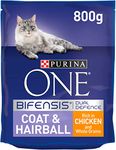 Purina One Coat and Hairball Adult Dry Cat Food Rich in Chicken and Whole Grains, 800 grams