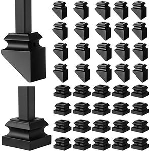 40 Pcs Iron Baluster Shoes Include Flat Shoe and Slant Shoe (Only for The 45 Degree Stair) with Screw Wrought Stair Spindles 1/2 Inch Square Staircase Baluster for Indoor Outdoor Stairs Railing Black