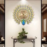 EVVIX 27.6 Inch Non-Ticking Large Peacock Analog Wall Clock Silent Crystal Creative Personality Modern Art Decorative || Multicolor (A22-Clock)