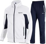 TBMPOY Men's Tracksuits Sweatsuits for Men Sweat Track Suits 2 Piece Casual Athletic Jogging Warm Up Full Zip Sets, 03 White+darl Blue, 3XL