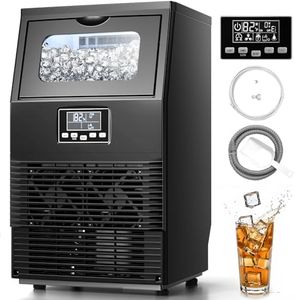 Kismile Commercial Ice Maker Machine, 66LBS/24H, LCD Panel, Self-Cleaning, 24H Timer, Stainless Steel, Compact Ice Cube Maker for Home Bar, Include Scoop & Connection Hose