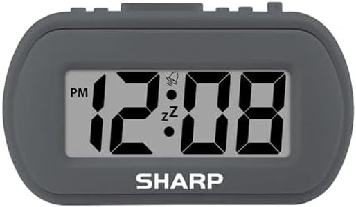 Sharp Digital Alarm Clock – Tactile Plastic Case with Soft Rubberized Finish - Battery Operated – Blue Backlight on Demand – Ascending Alarm – Easy to Use – Charcoal Black