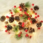 Xndryan Christmas Garland with Lights, 2M 20 LED Pine Cone String Lights Berry Garland with Lights Indoor Christmas Decorations, Door Fireplace Xmas Artificial Garland Fairy Light