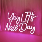 Yay It's Nail Day Neon Signs for Wall Decor Pink LED Light Sign for Girls Beauty Makeup Room Decor Light Up Sign for Birthday Party Lash Salon Decoration USB Powered