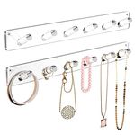 MaxGear Acrylic Necklace Holder 2 Pack, Wall Mounted Jewelry Organizer for Necklaces, Bracelets, Rings, and Bangles Display Rack, Jewelry Hooks Hanging Necklace Organizer for Women & Girls