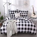 Farmhouse Buffalo Checked Bedding Set Black Gray White Plaid Comforter Cover Double,Soft Lightweight Grid Bedspreads, 1 Lattice Duvet Cover 2 Pillow Shams Modern Geometric Decor Grey Quilt,Zipper