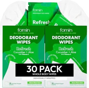 FOMIN Travel Deodorant Wipes - 30 Count - Refreshing Cucumber and Aloe - pH Balanced, Hypoallergenic Mini Deodorant Wipes For Women and Men - Plastic-Free, Individually Wrapped Underarm & Body Wipes