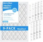 16x25x1 Air Filter,MERV 11 Pleated Air Conditioner HVAC AC Furnace Filters,Reusable ABS Plastic Frame (1x Reusable ABS Frame+9 x Air Filter) (16x25x1)