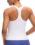 CRZ YOGA Butterluxe Workout Tank Tops for Women Built in Shelf Bras Padded - Racerback Athletic Spandex Yoga Camisole White Small