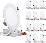 TORCHSTAR Basic Series 12-Pack 6 Inch Ultra-Thin LED Recessed Lighting with Junction Box, Aluminum, 2700K Soft White, 5%-100% Dimmable Slim Recessed Downlight, 12W 850LM, ETL and Energy Star