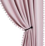 StangH Pink Blackout Curtains for Living Room Thermal Insulated Window Covering Pompom Home Decoration for Nursery Bedroom/School/Daughter Girls Playroom, W52 x L95, 2 Panels