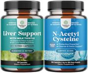 Natures Craft Bundle of Liver Cleanse Detox & Repair Formula - Herbal Liver Support Supplement and NAC Supplement N-Acetyl Cysteine 600mg - Potent Vegan High Absorption NAC 600 mg Capsules