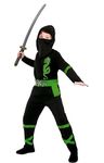 Kids Power Ninja Black/Green Fancy Dress Costume - Small (3-4 Years)