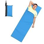 Sleeping Bag Liner 210 x 70 cm, Portable Lightweight Travel Sheet Camping Sleep Bag with Pillow Pockets for Business Hiking Mountain Climbing Home Camping Bed Bag Hostels Picnic Trains (Blue)