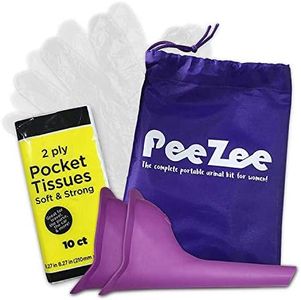 Bramble - 2 Female Portable Urination Devices Full Kit - 2 Funnels, Waterproof Carry Pouch, Gloves & Tissues for Travel Driving Car Journeys Camping Hiking Road Trip Festival Essentials