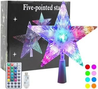 Christmas Tree Topper, 9" Lighted Christmas Tree Topper Star KBG LED 20 Light Modes Color Changing USB Powered with Versatile Remote Controller for Xmas Decorations