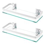 KES Bathroom Glass Shelf 2 Pack Tempered Glass Rectangular Extra Thick Aluminum Silver Sand Sprayed Wall Mounted, A4126A-P2