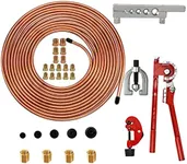 MuHize 3/16 Inch Brake Repair Tool Kit (25 Feet) - Copper Coated Corrosion Resistant Brake Tubing for Honda/Toyota + Flaring Tool with 5 Adapters - 16 Braking Fittings & 4 Unions