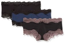 Maidenform Womens Hipster Underwear, Low-Rise Cheeky Panty, Scalloped Lace Hipster Panty, 3-Pack, Black/Navy Black/Black Rum Raisin, Large