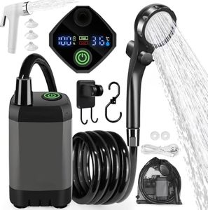 Koeay Portable Shower Pump 6000mAh Long Battery Life Rechargeable Camping Shower,with LED Display, Foot Pump and Hose, Multiple Spray Modes Pressure Outdoor Shower for Beach Trip/Road Trip Car Washing