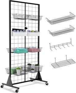 RCZSCBK 1-Pack Grid Wall Panels, 2' X 5.5' Ft Gridwall Panel Display Stand, Heavy Movable Floorstanding Detachable Gird Wall Panels,Suitable for Art Fairs(with Extra 10 Hooks