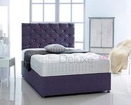 Chenille Fabric Divan Bed with Memory Foam Spring Mattress and Headboard (Purple, 3FT - 0 Drawer)