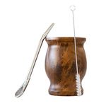 KH HAIKE Yerba Mate Cup, Natural Gourd Stainless Steel Cup Set with Drinking Filter and a Cleaning Brush, BPA-Free Lid, 8oz/240ml Double Wall Yerba Mate Gourd Set