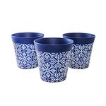 Hum Flowerpots, 15cm Set of 3, Various Patterns Colours and Sizes, Indoor/Outdoor Plastic Plant Pots, Blue Maroc