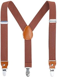 AWAYTR Kids Boys Adults Suspenders - 4 Sizes Sturdy Metal Clips Elastic Adjustable Suspender (31 inches (8 Years-5 Feet Tall),Brown)