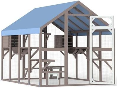 PetsCosset 71" H Catio Outdoor Cat Enclosure Large Wooden Walk in Cats House Outside Weatherproof Roof,Attached to House's Window,Cat's Door and Tunnel (94.4: Large Catio-P12N)